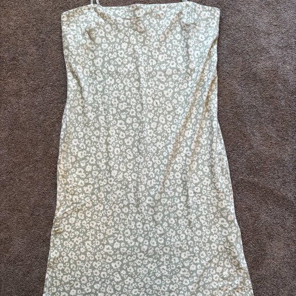 Light sage green spaghetti maxi dress with a white floral design - Picture 3 of 8
